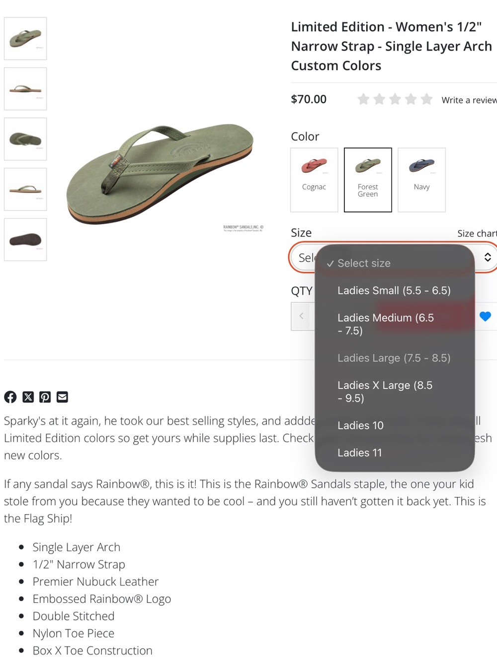 NWT | Rainbow Sandals | Limited Edition Forest Green Flip Flop | Large 7.5-8.5 - Picture 16 of 16